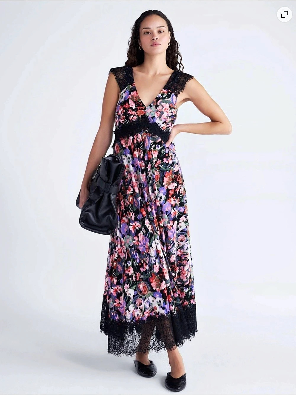 Floral Maxi Dress in Black & Pink NWT